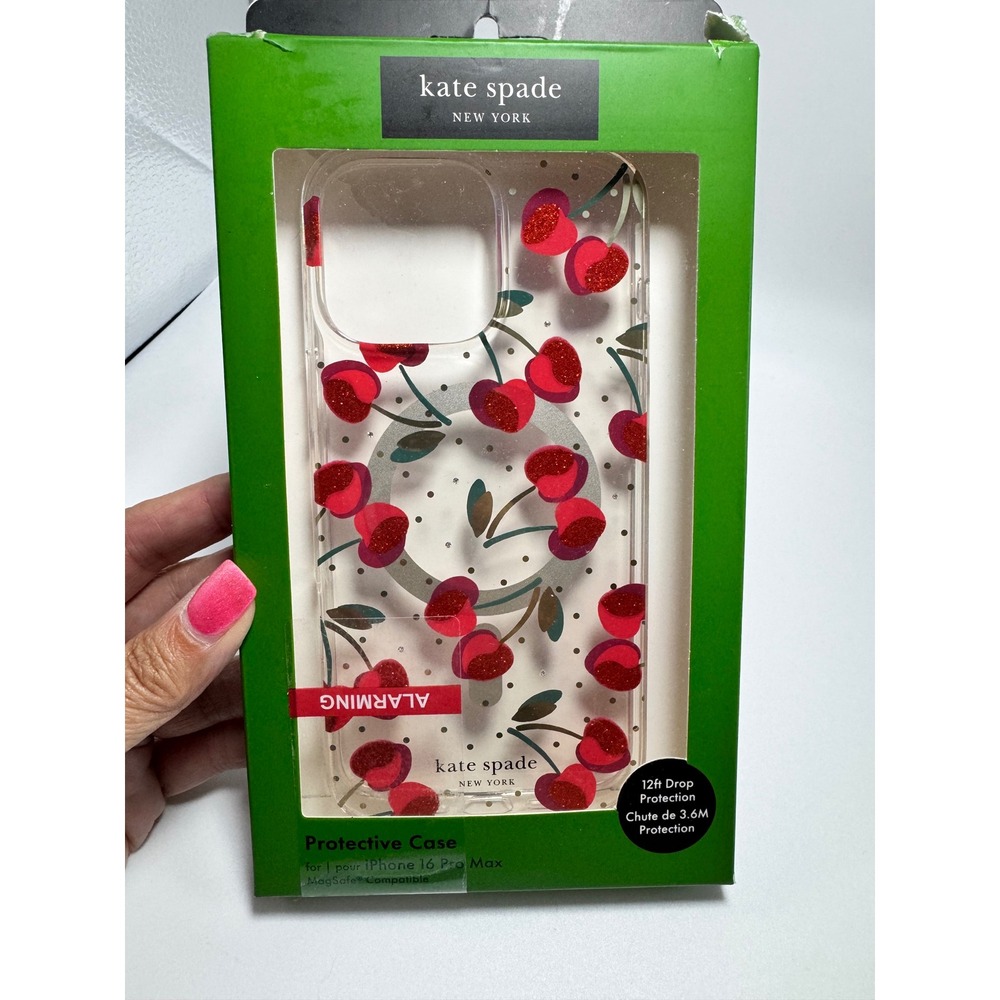 Kate Spade iPhone 16 Pro Max Case MagSafe Clear Red Glitter Cherry Protective